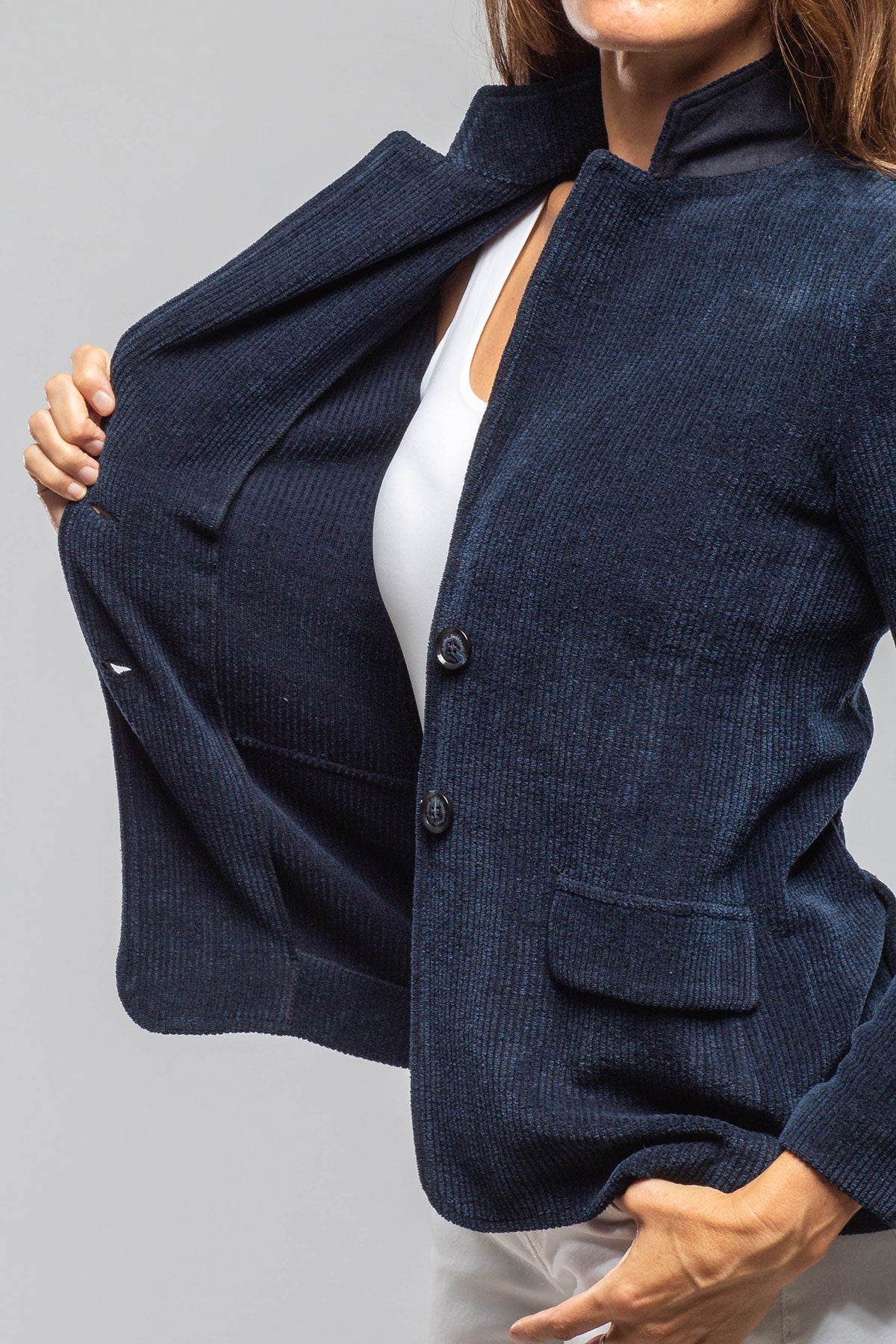 Voltaire Velvet Cord Blazer In Marine Navy