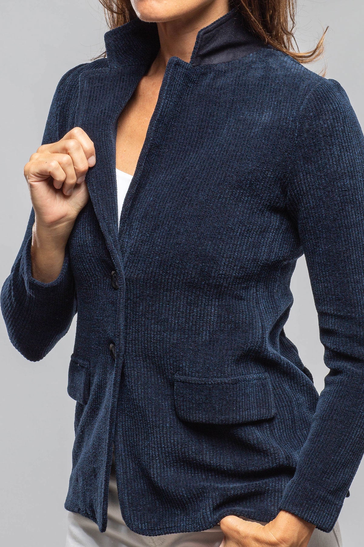 Voltaire Velvet Cord Blazer In Marine Navy