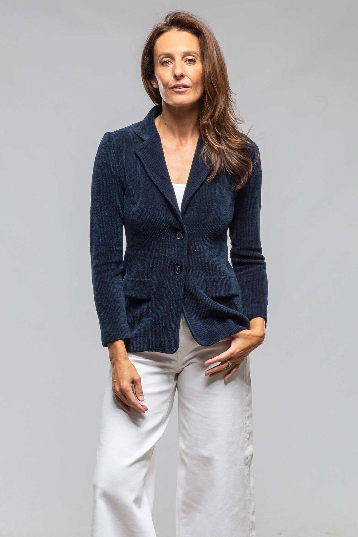Voltaire Velvet Cord Blazer In Marine Navy