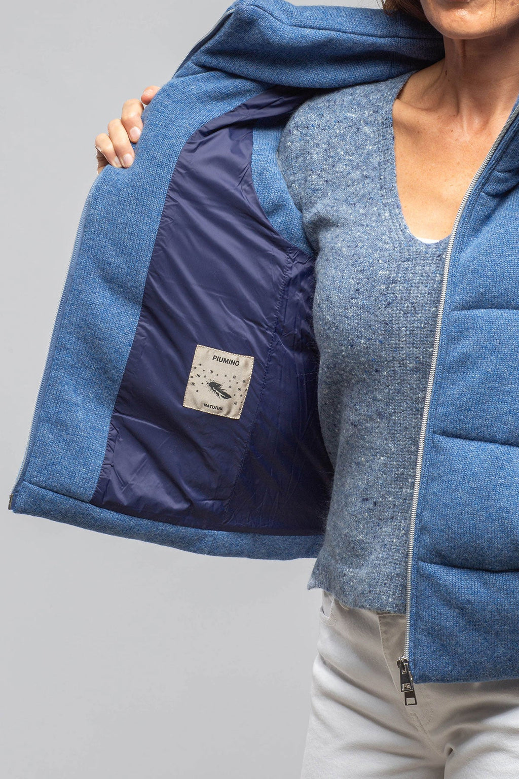 Yeva Wool Cashmere Puffer Vest In Soft Denim
