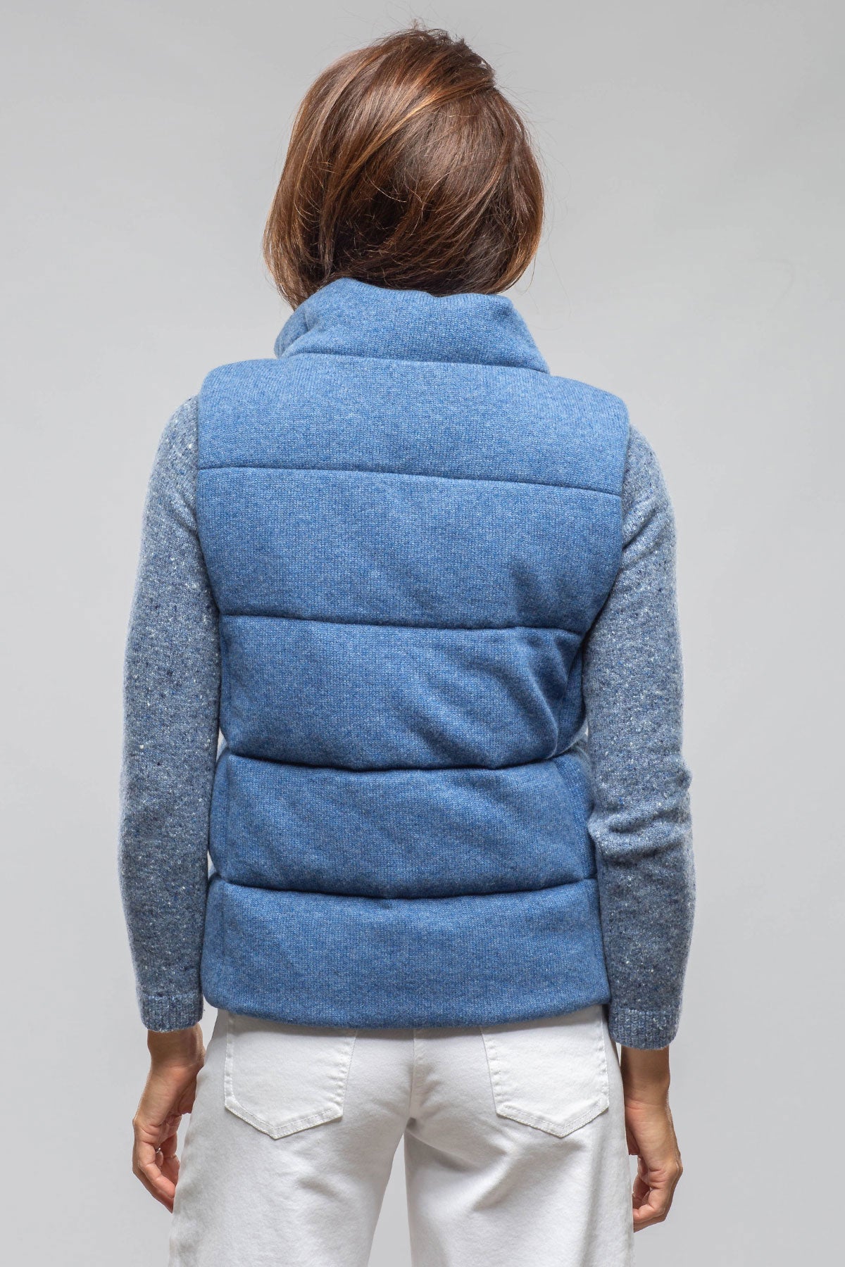 Yeva Wool Cashmere Puffer Vest In Soft Denim