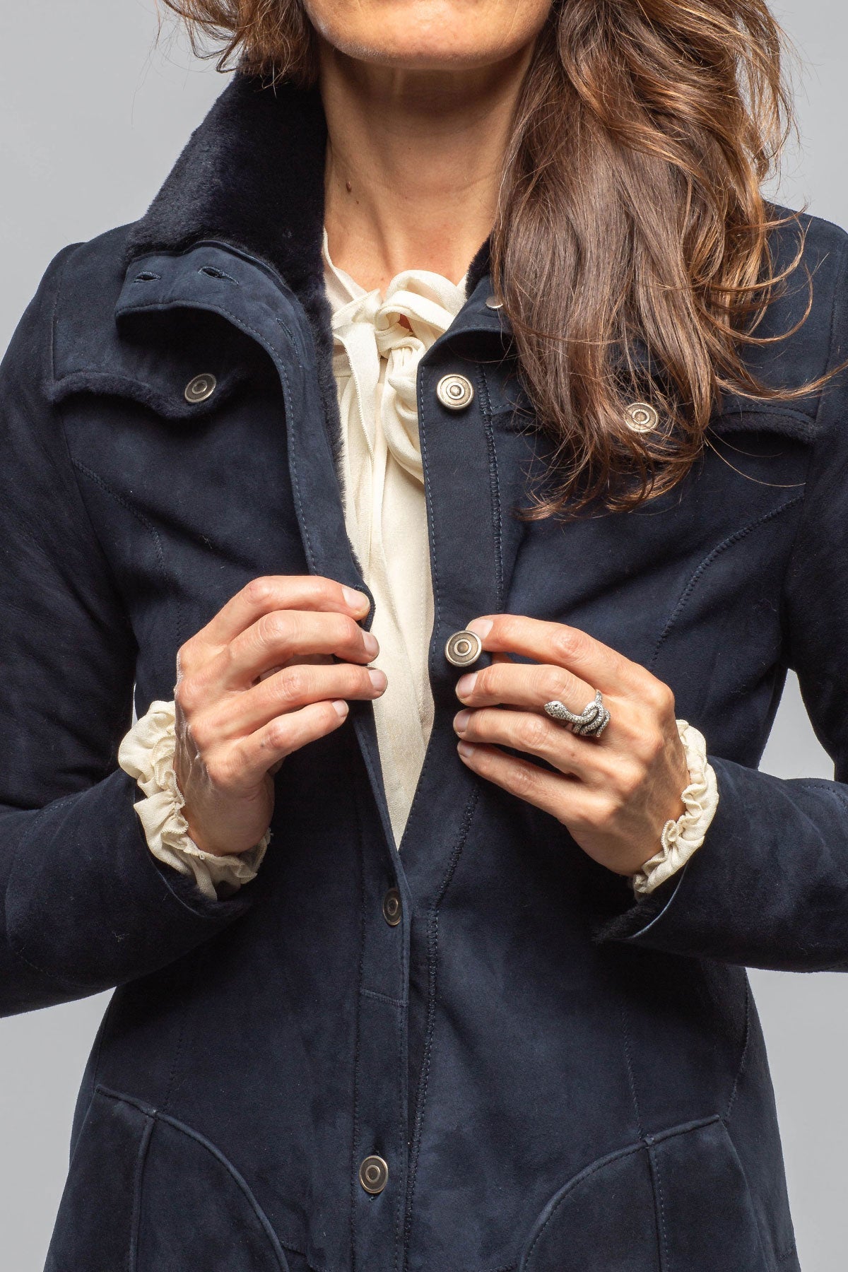 Cori Long Shearling In Navy Blue
