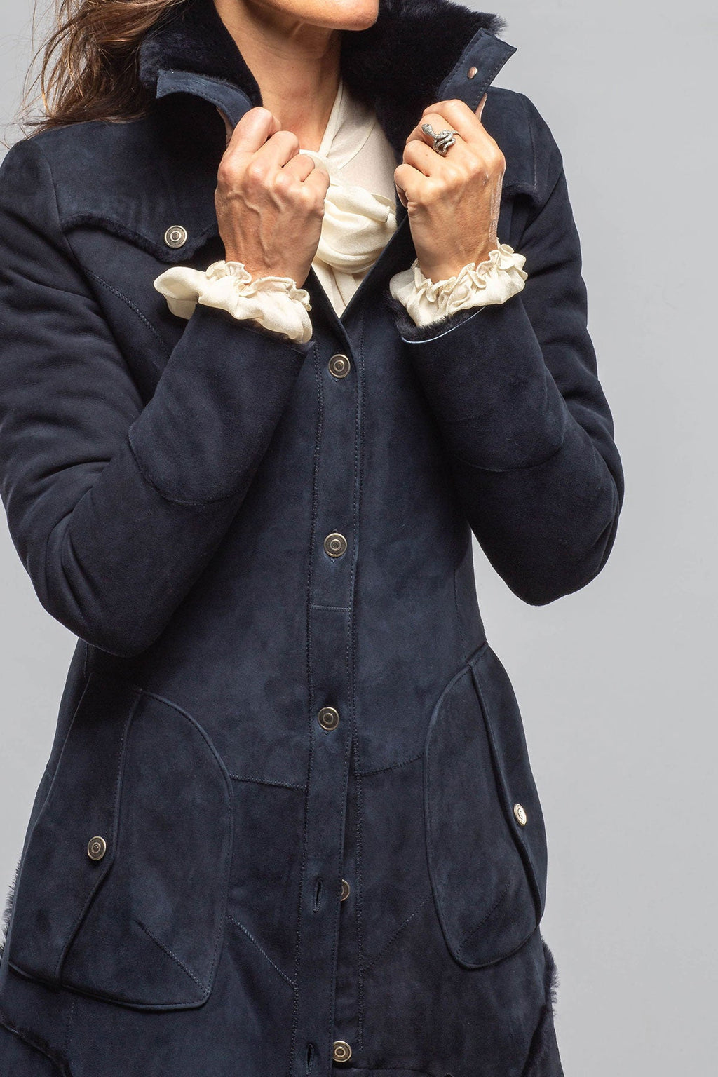 Cori Long Shearling In Navy Blue