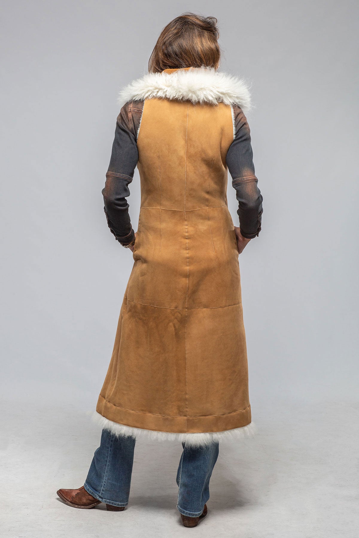 Elsa Long Reversible Shearling Vest In Ice