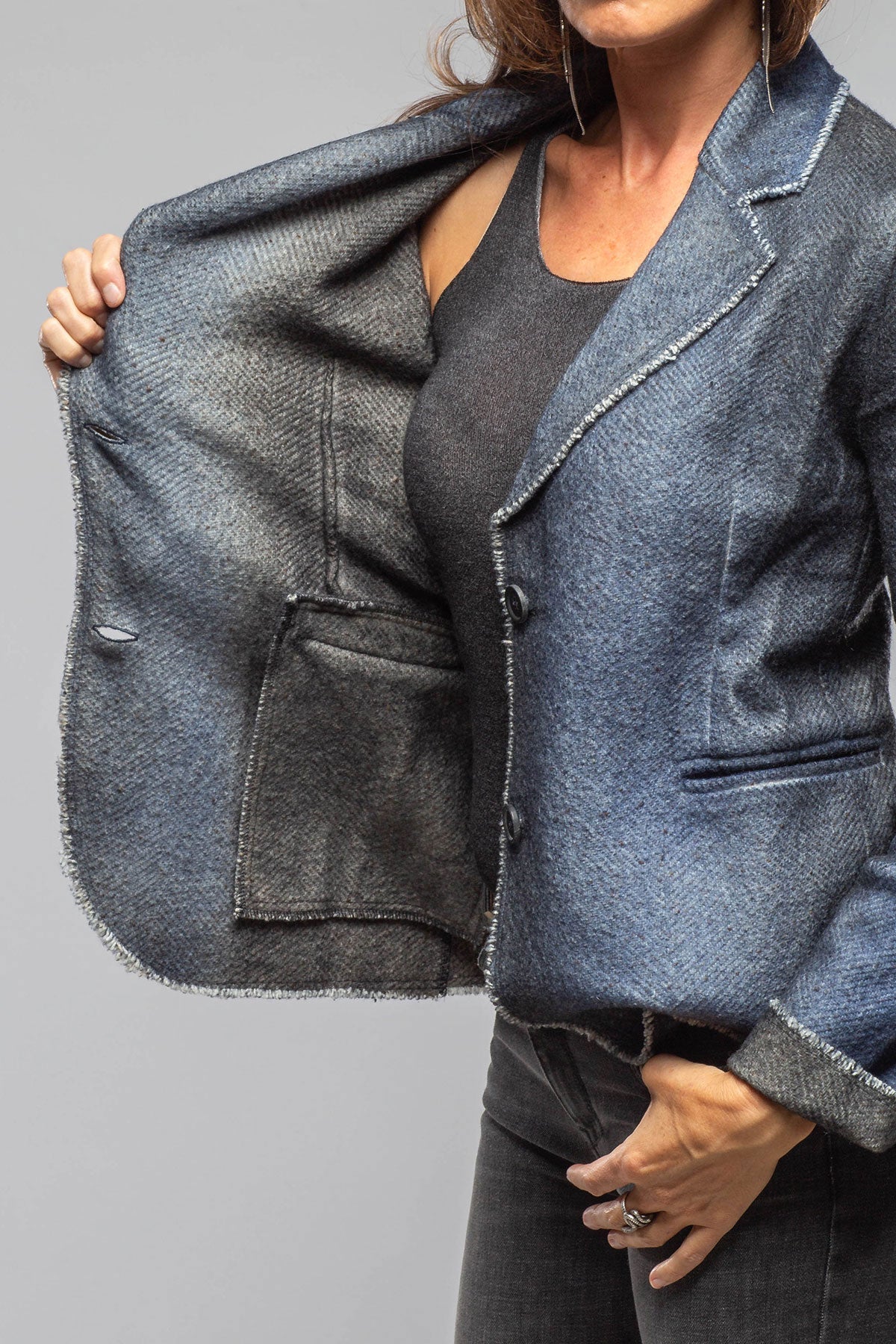 Davi Raw Edge Painted Blazer In Midnight