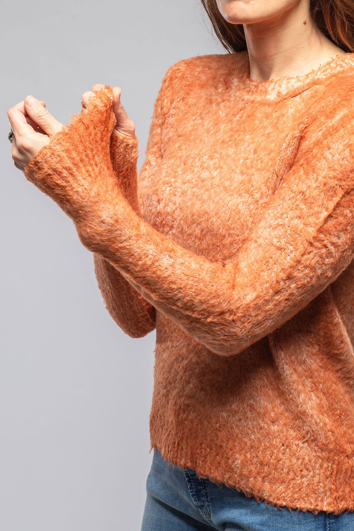 Fuzzy Brushed Cotton Sweater In Amber