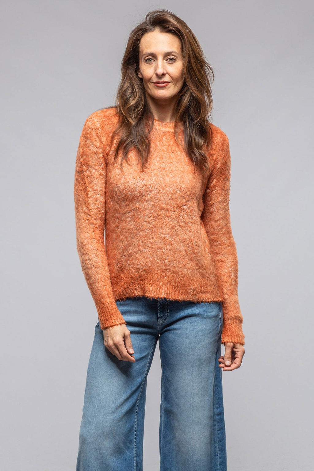 Fuzzy Brushed Cotton Sweater In Amber