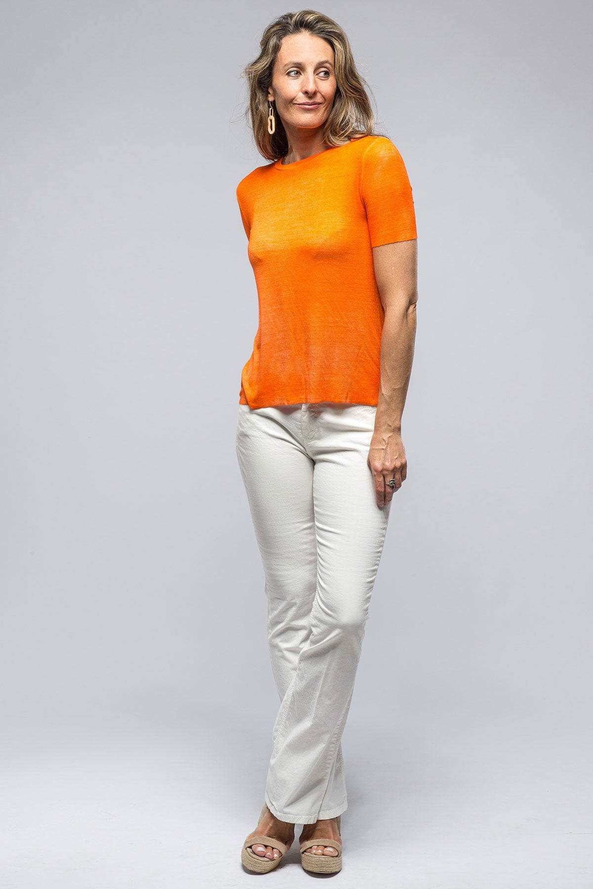 Nina Round Neck Ribbed T-Shirt In Orange
