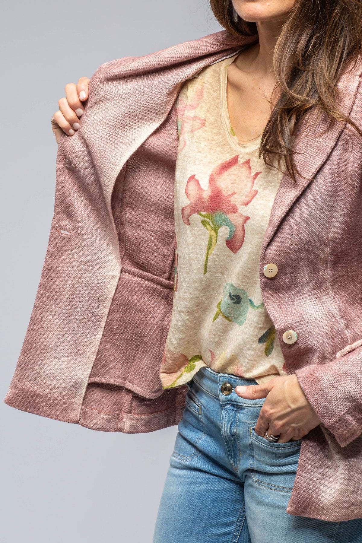 Pami Washed Hand Painted Blazer  In English Rose
