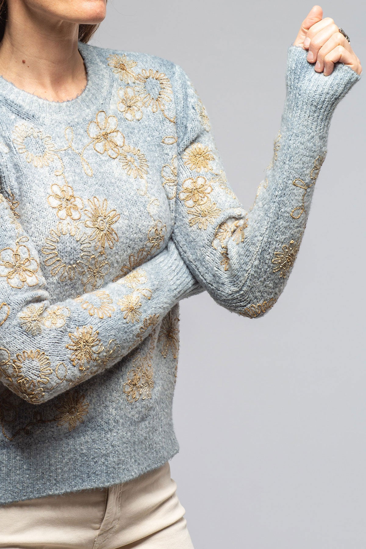 Rafaella Embroidered Sweater In Titanium