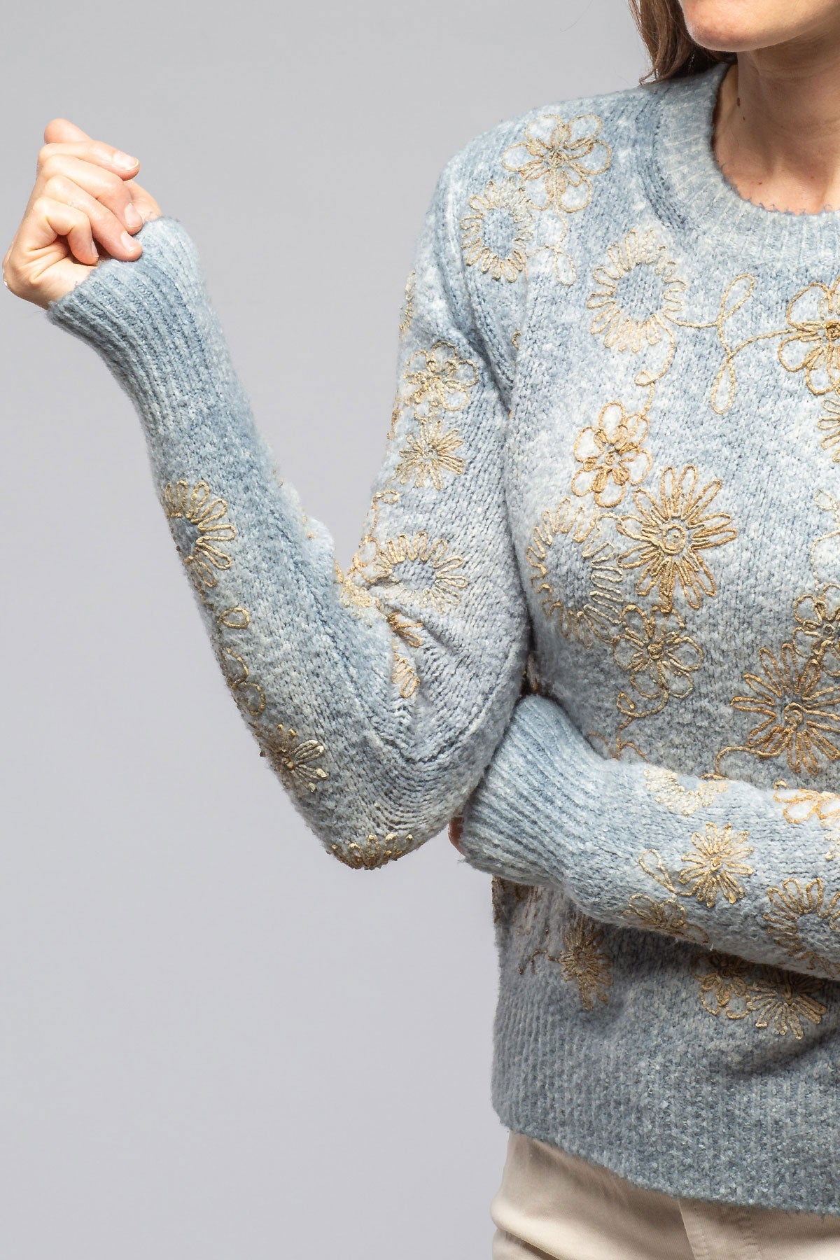 Rafaella Embroidered Sweater In Titanium