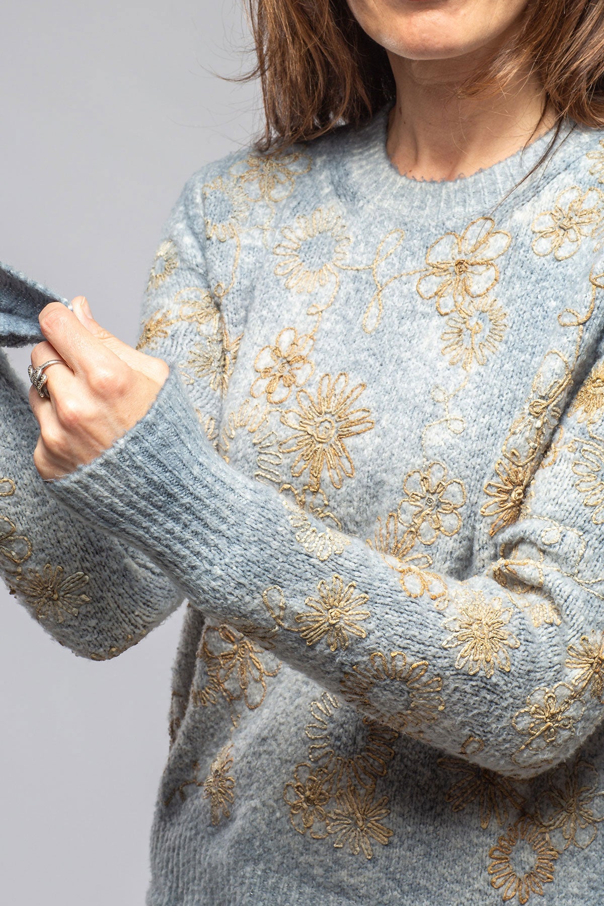 Rafaella Embroidered Sweater In Titanium