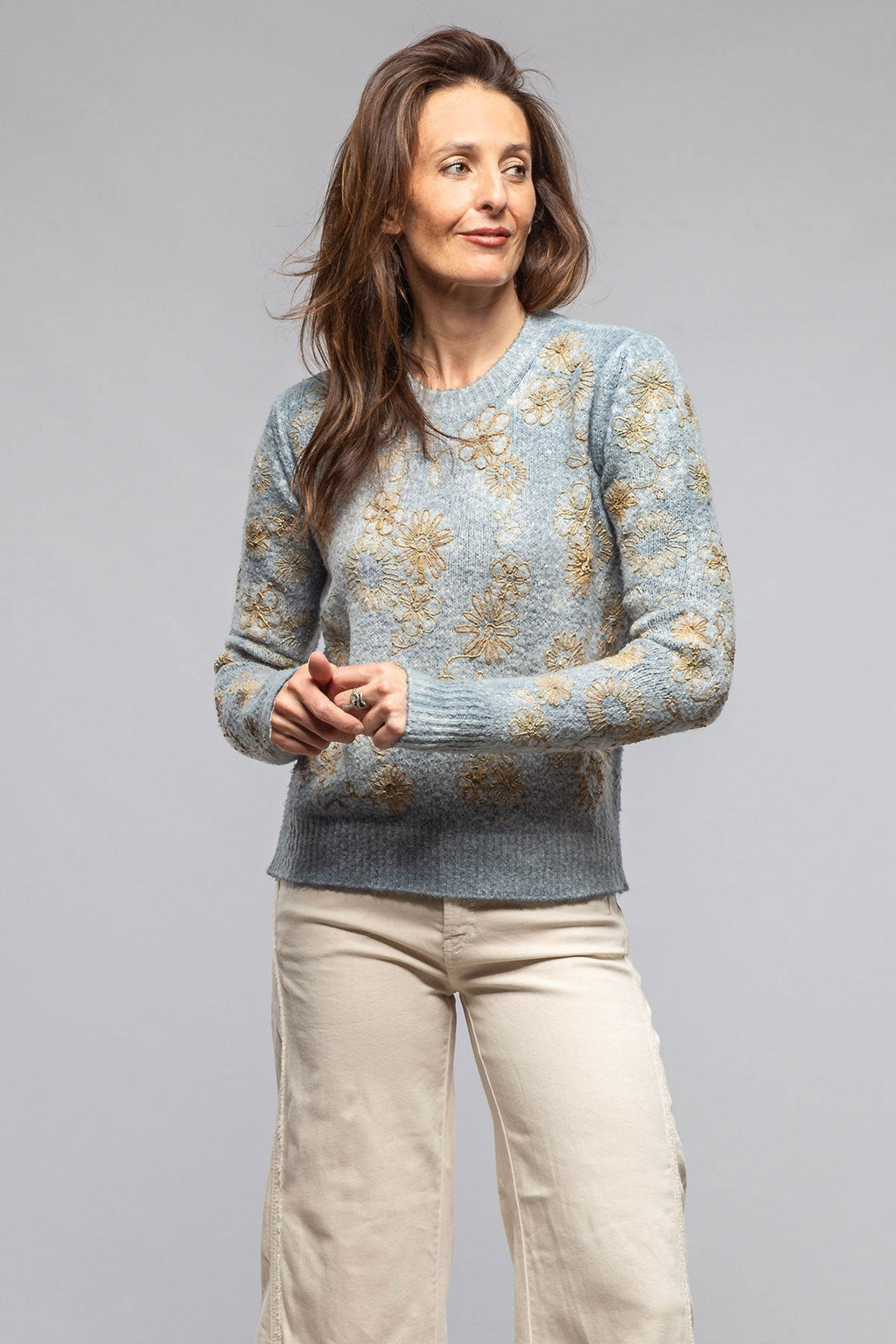 Rafaella Embroidered Sweater In Titanium
