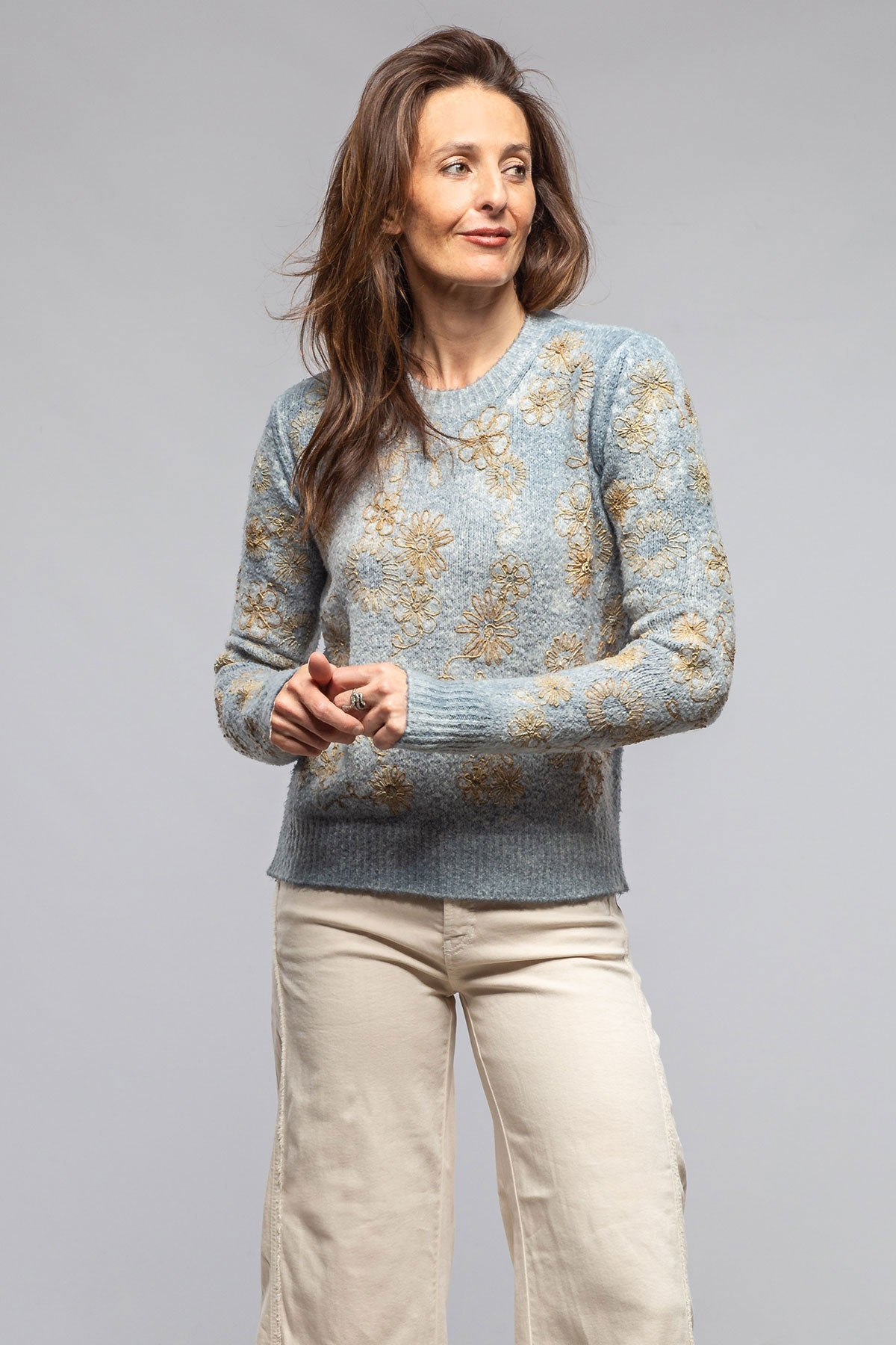 Rafaella Embroidered Sweater In Titanium