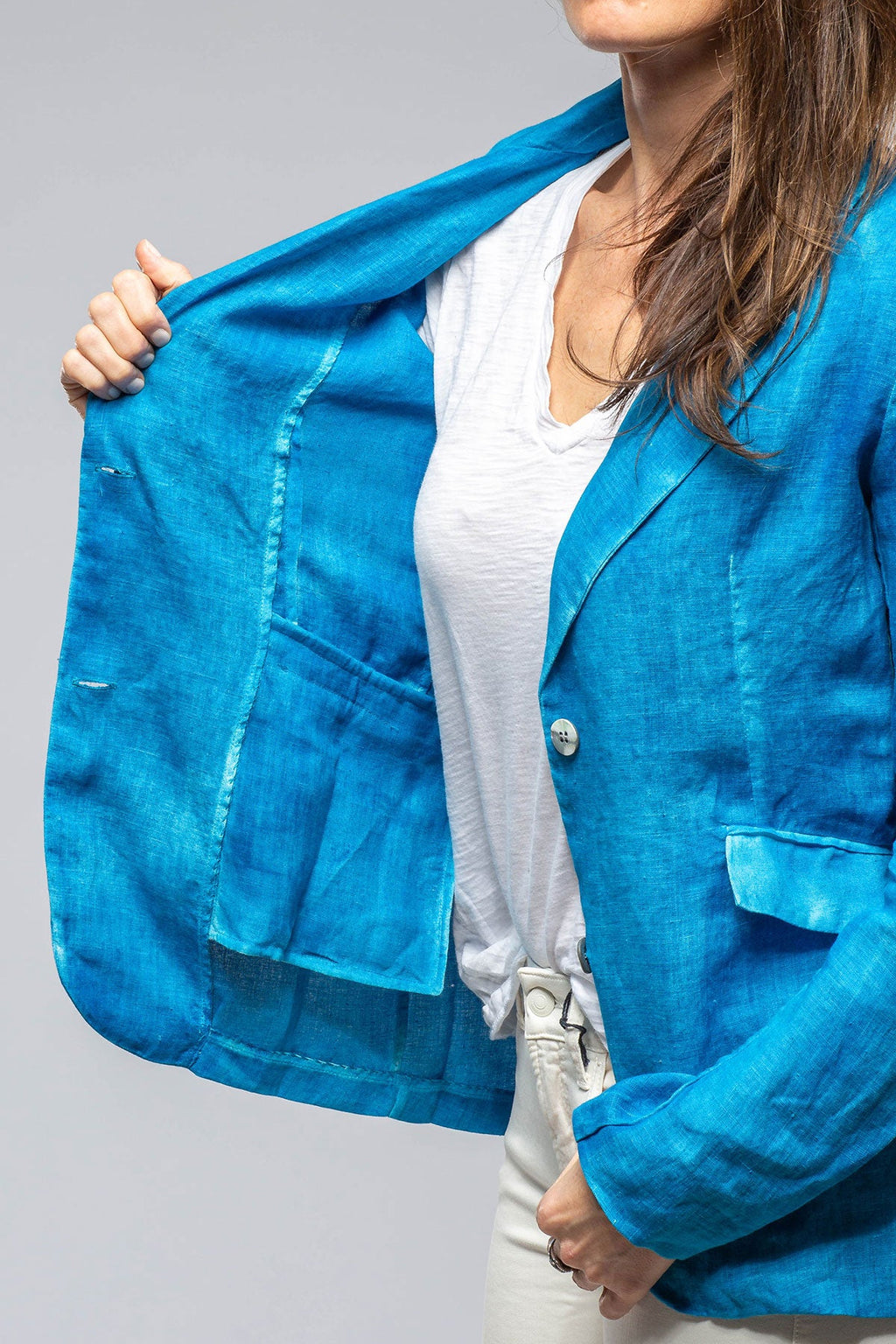 Santorini Hemp Unlined Blazer In Mediterranean Blue
