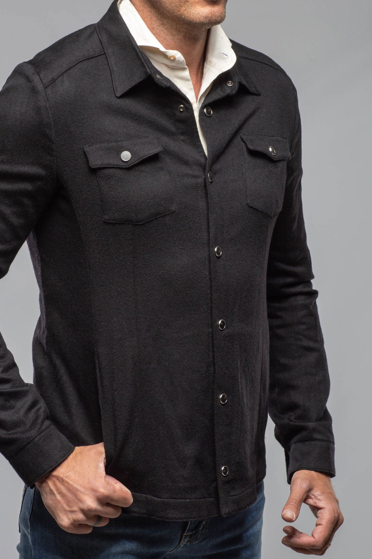 Ashford Lux Cashmere Silk Snap Shirt In Black
