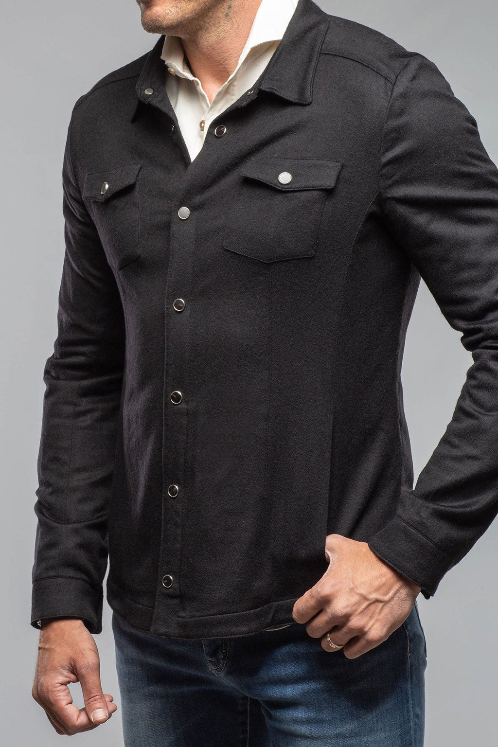 Ashford Lux Cashmere Silk Snap Shirt In Black