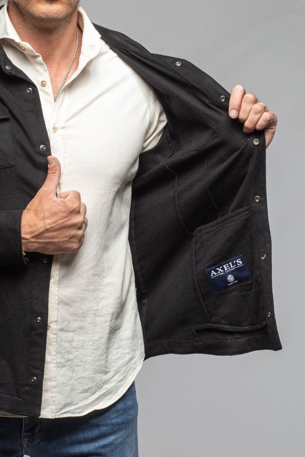 Ashford Lux Cashmere Silk Snap Shirt In Black