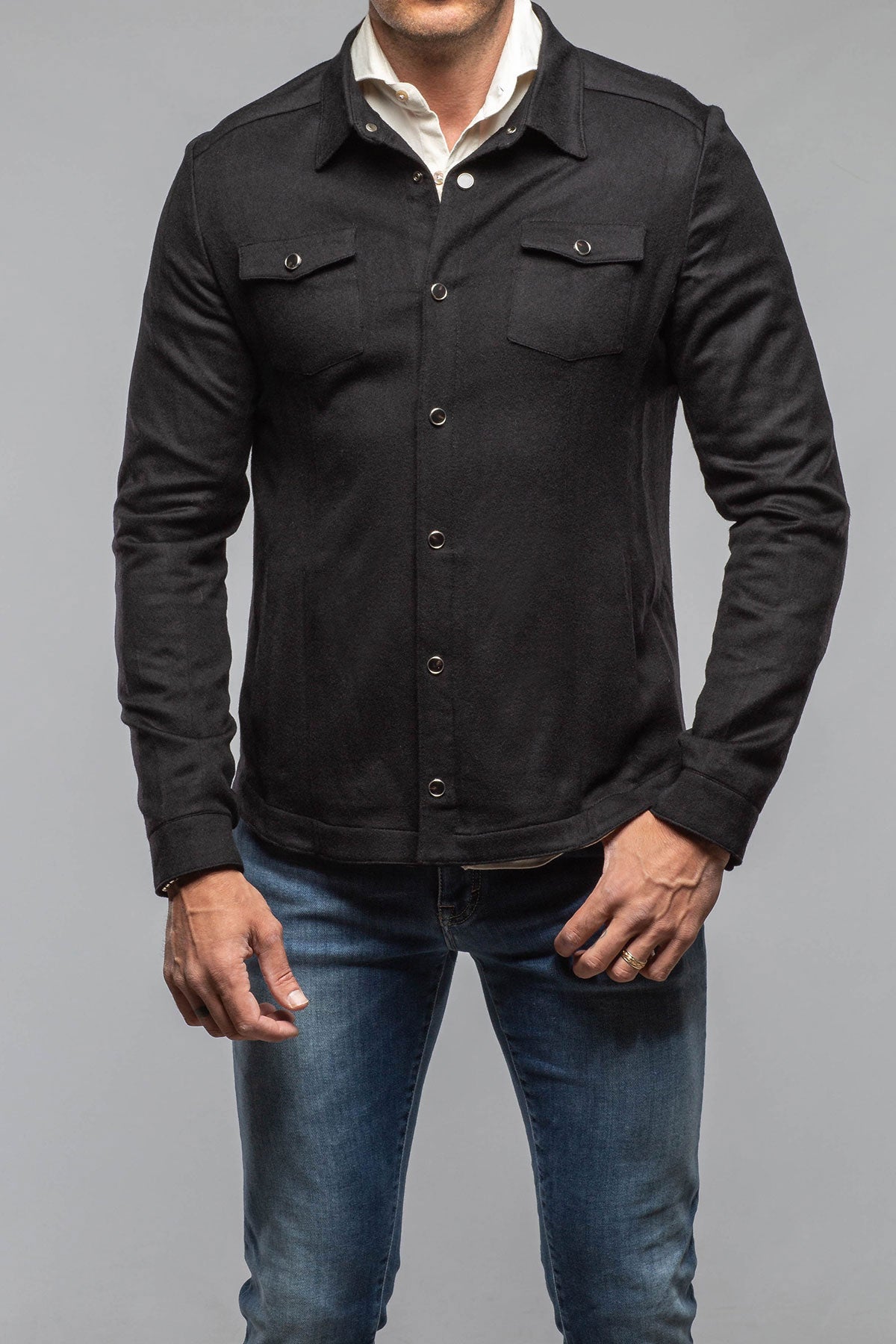 Ashford Lux Cashmere Silk Snap Shirt In Black