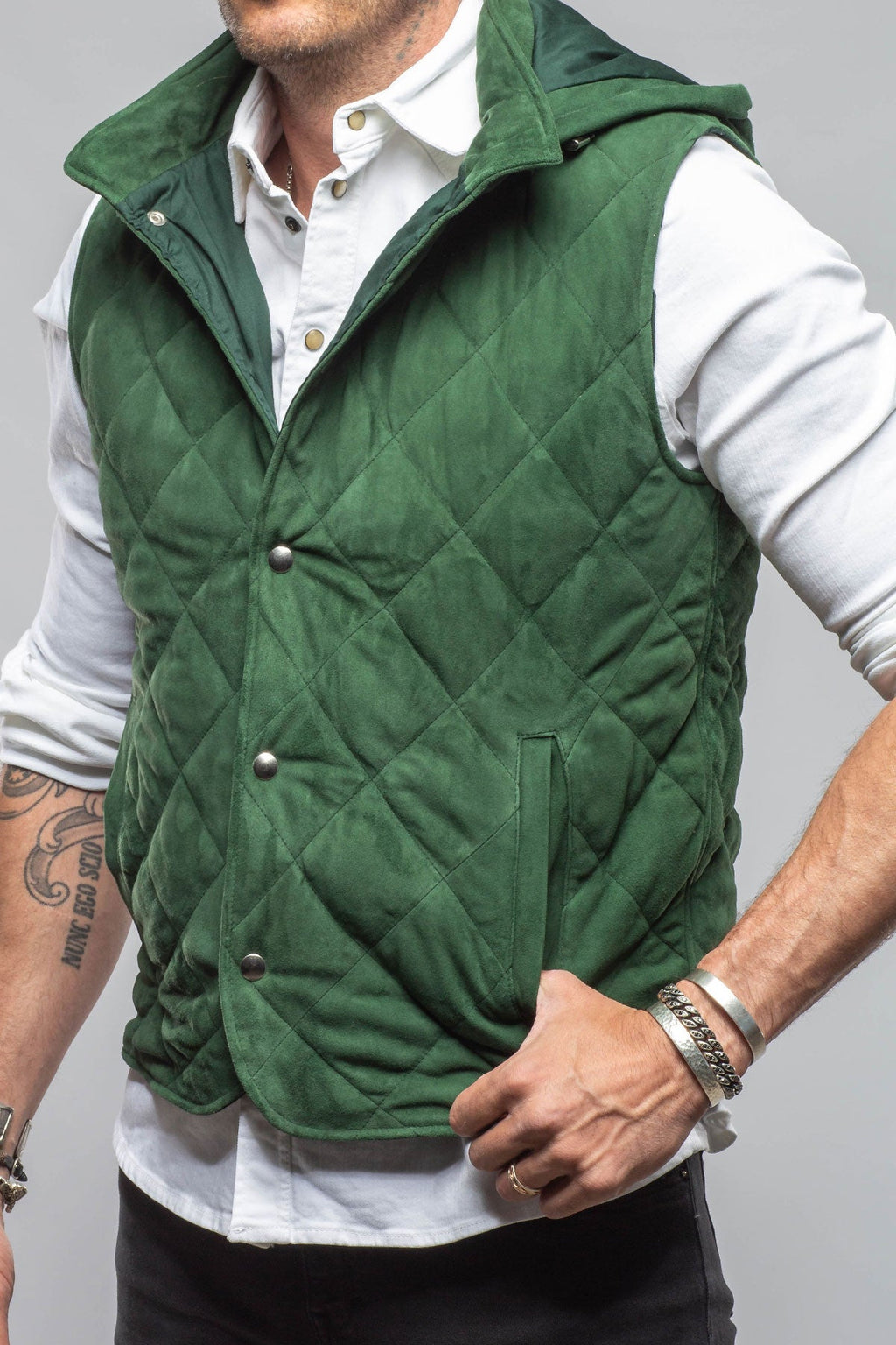 Diamond Hooded Vest In Emerald