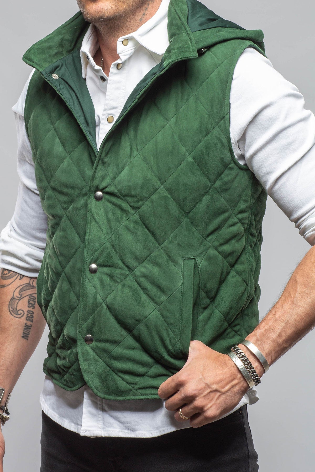 Diamond Hooded Vest In Emerald
