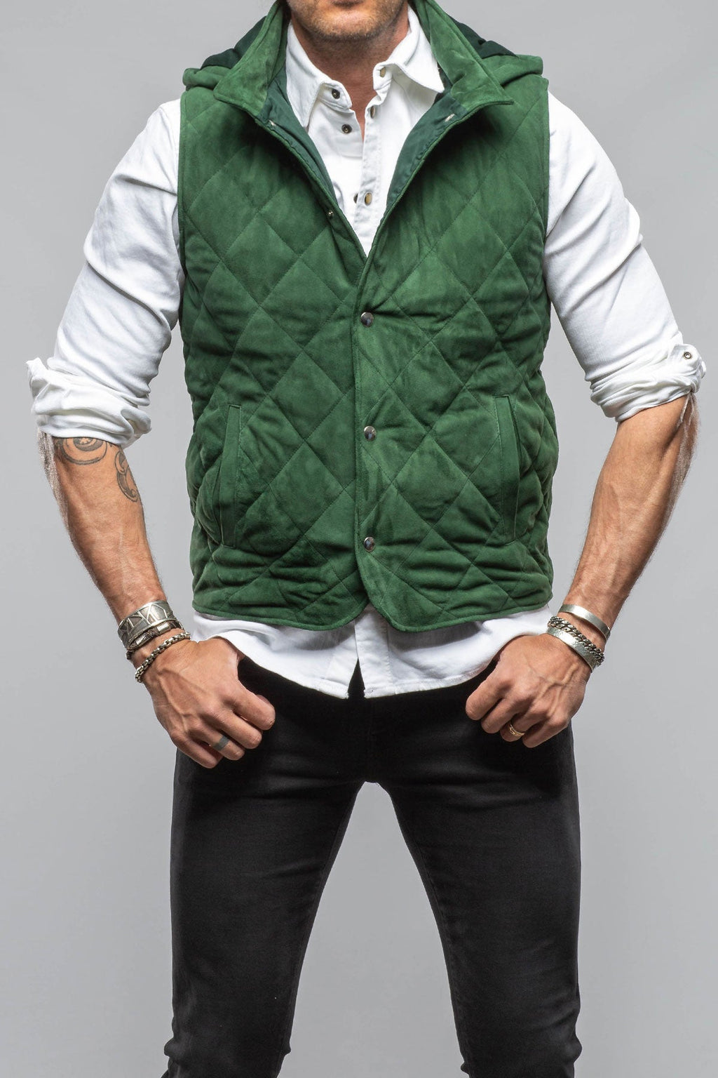 Diamond Hooded Vest In Emerald