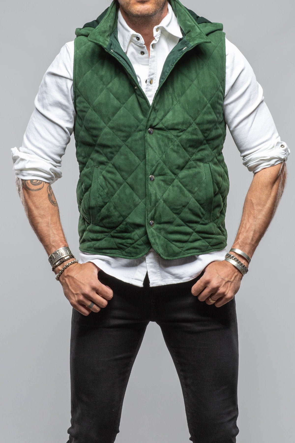 Diamond Hooded Vest In Emerald