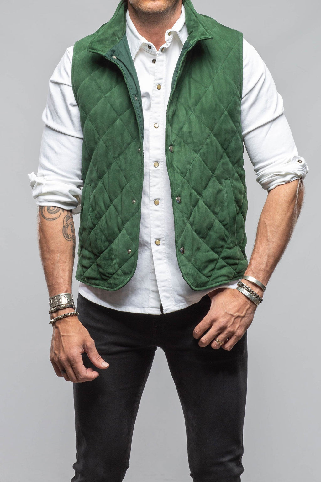 Diamond Hooded Vest In Emerald