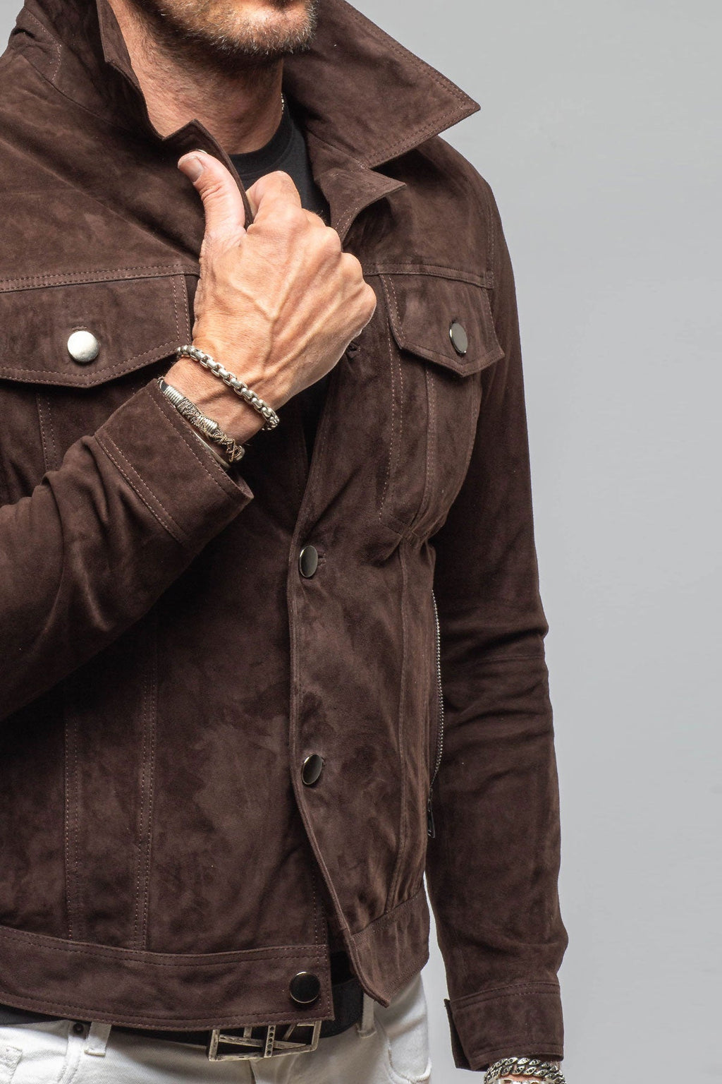 Ethan Sueded Jean Jacket In Chocolate Brown