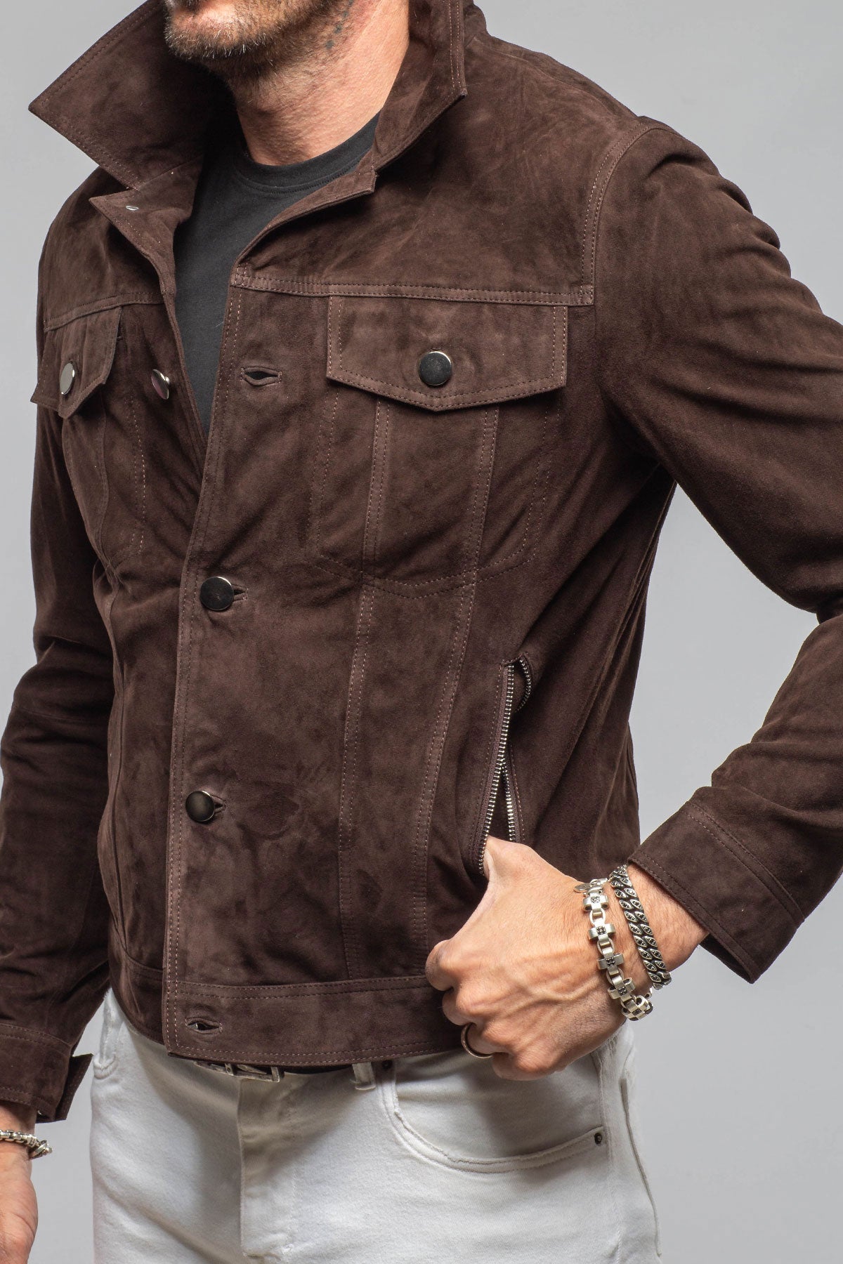 Ethan Sueded Jean Jacket In Chocolate Brown