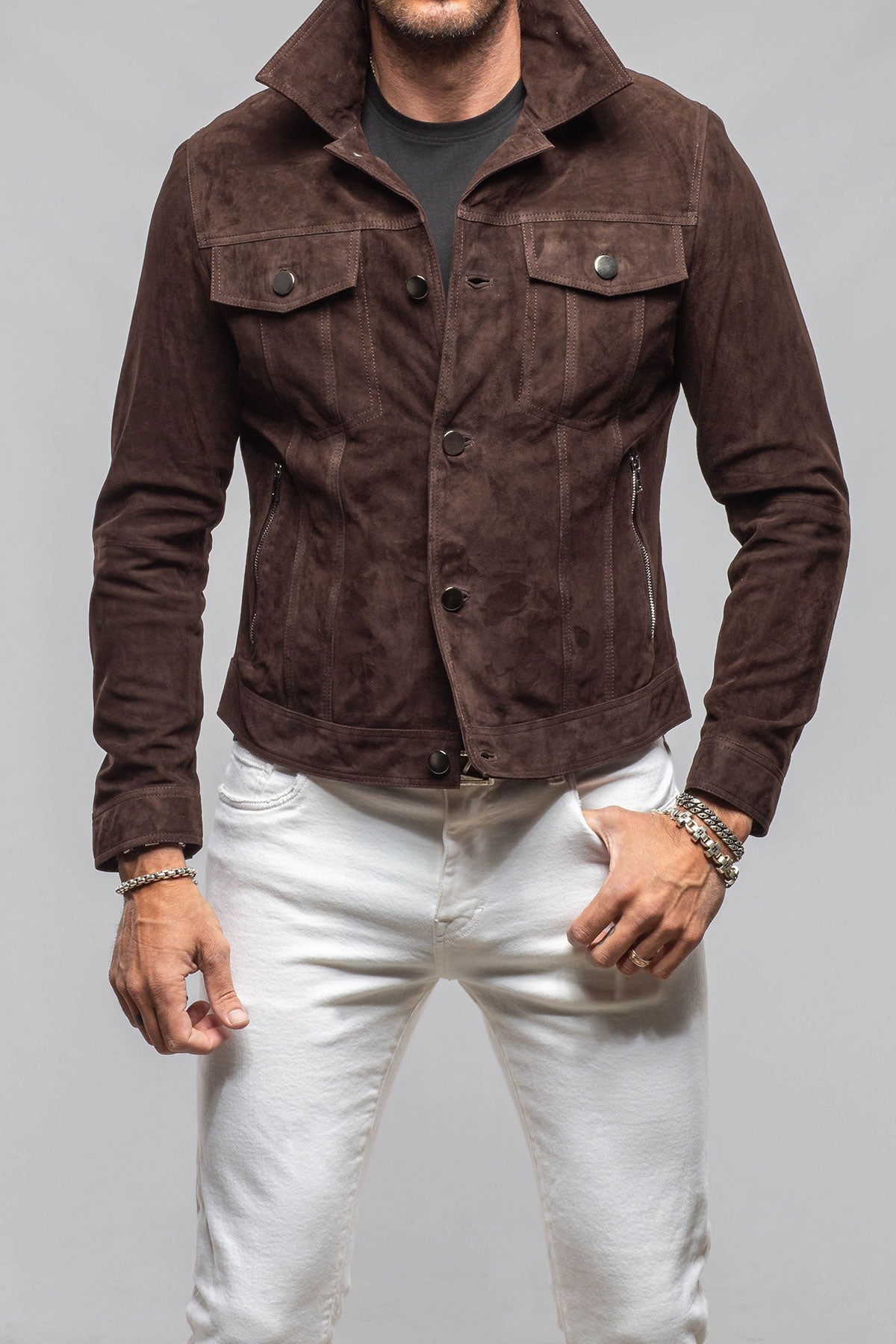 Ethan Sueded Jean Jacket In Chocolate Brown