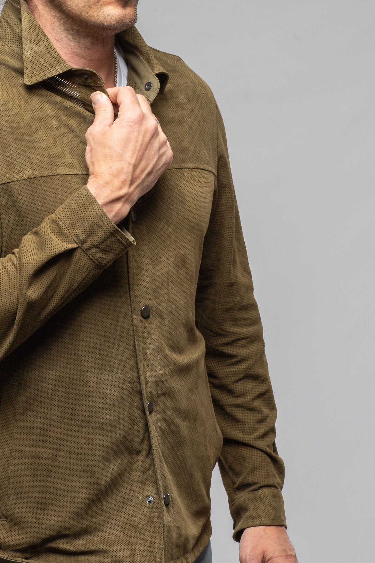 Johnston Perforated Suede Snap Shirt