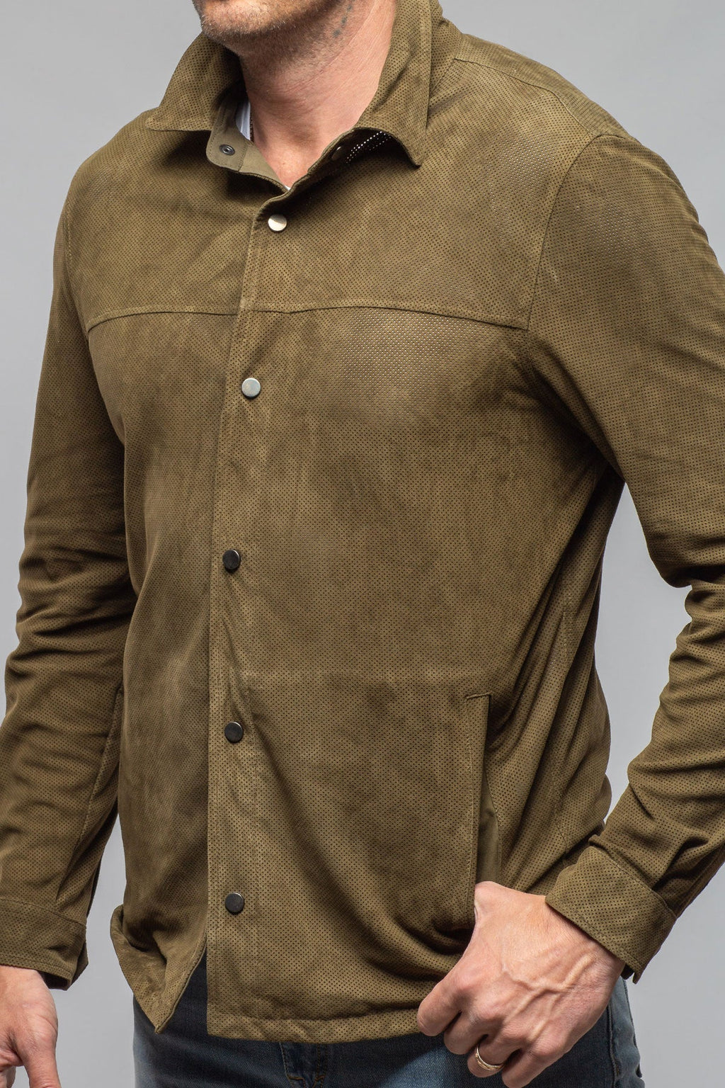 Johnston Perforated Suede Snap Shirt