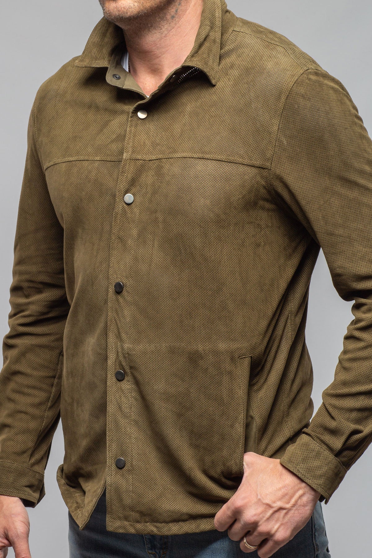 Johnston Perforated Suede Snap Shirt