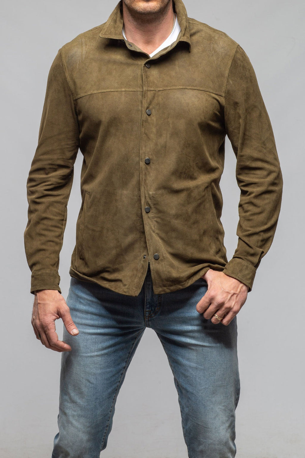 Johnston Perforated Suede Snap Shirt