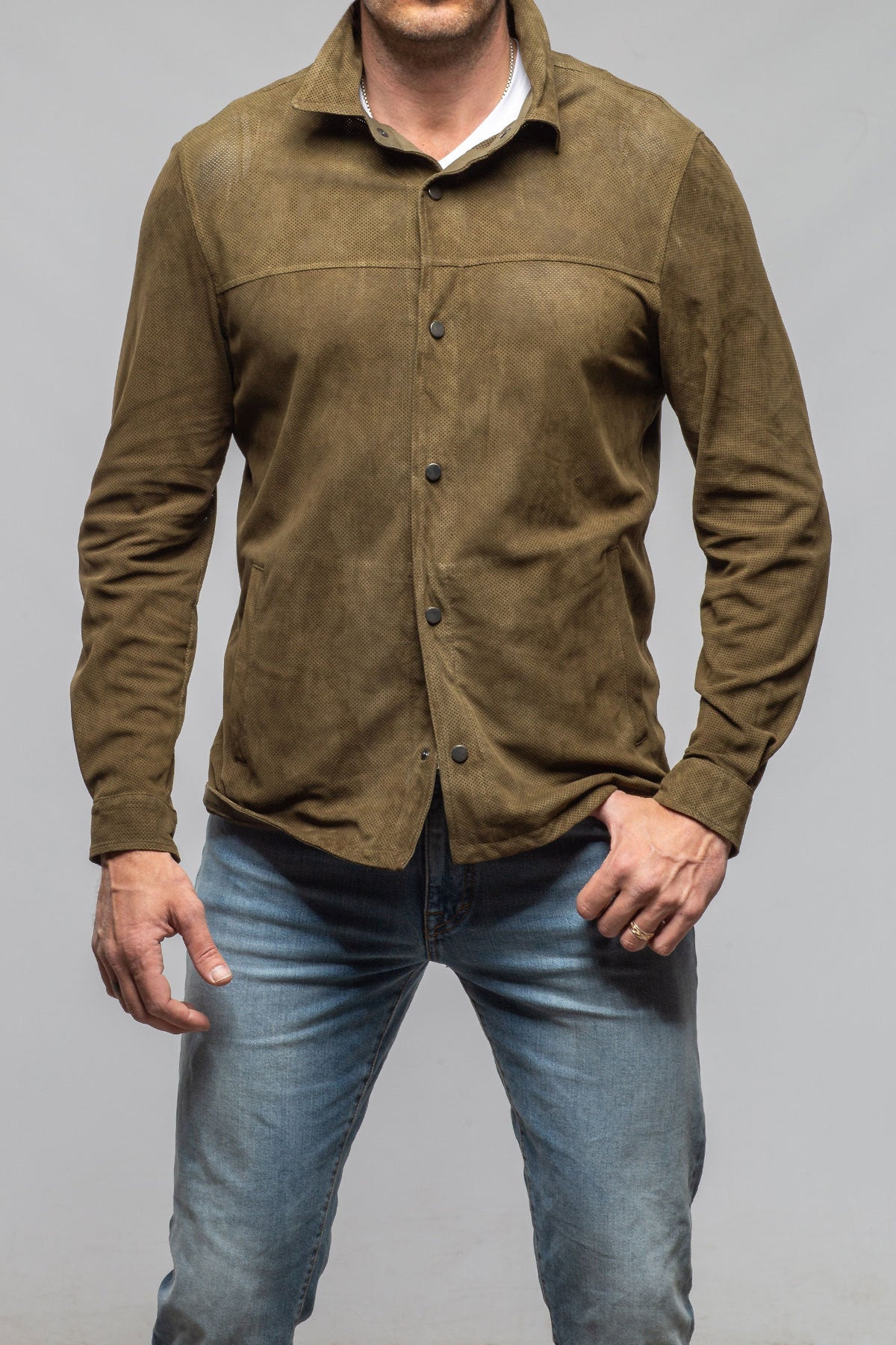 Johnston Perforated Suede Snap Shirt