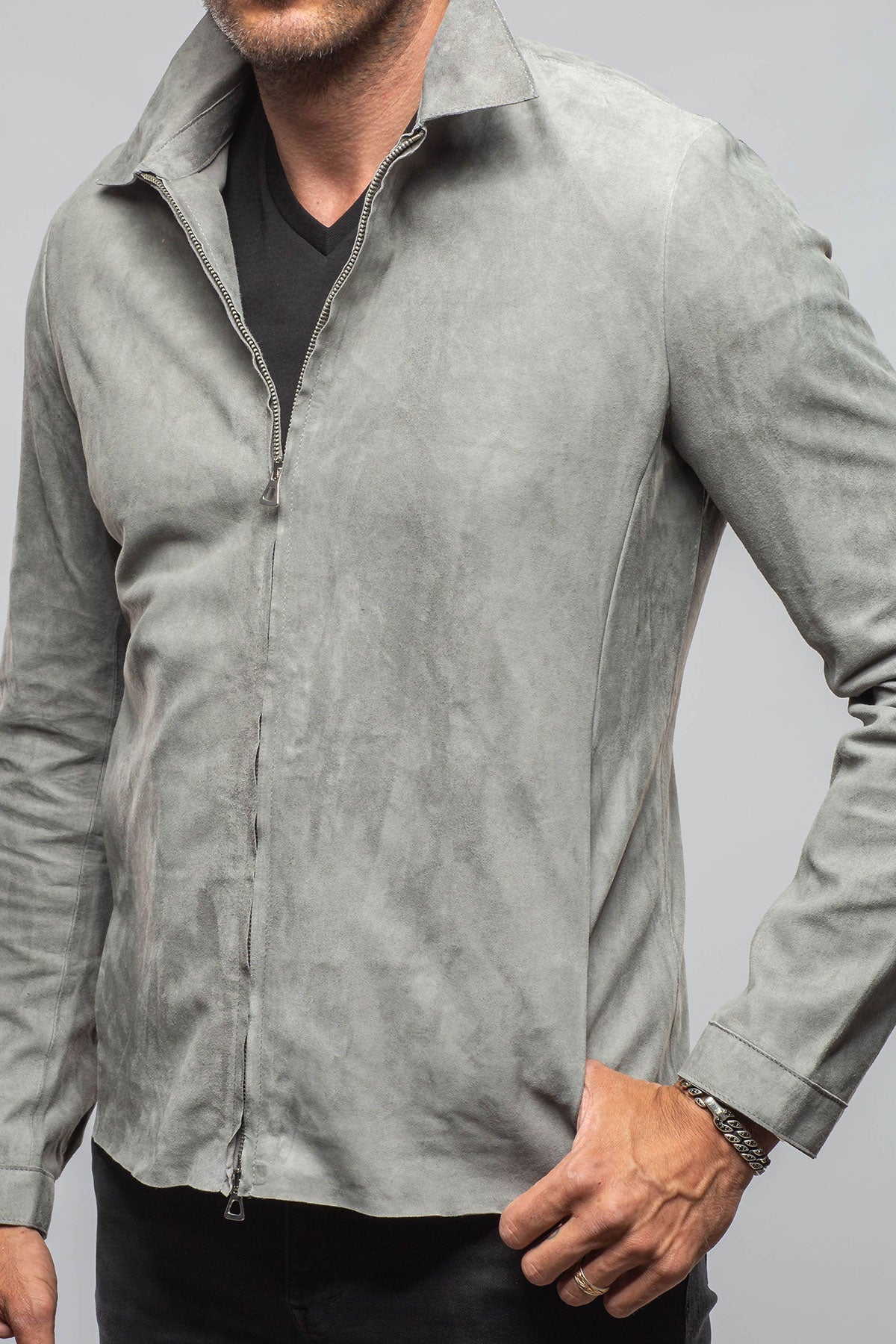 The Don II Suede Zip Jacket In Grey