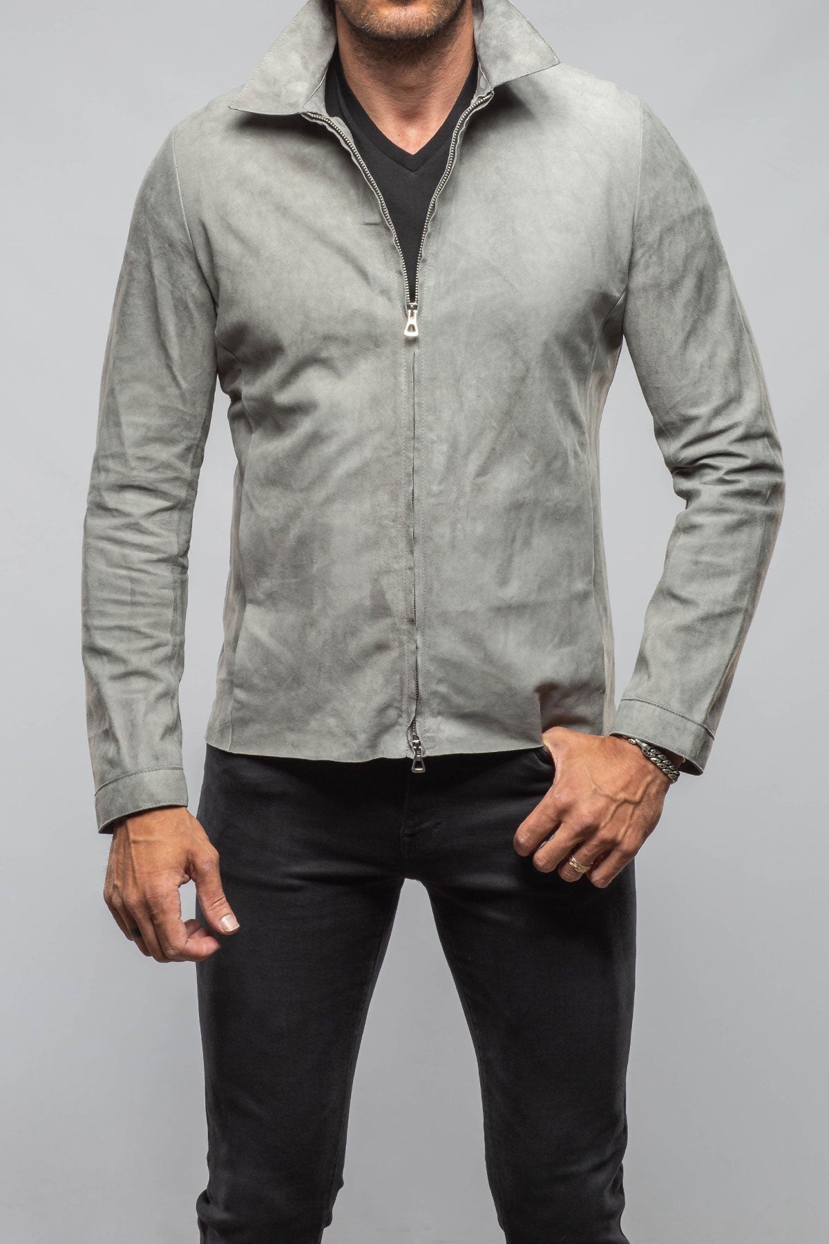 The Don II Suede Zip Jacket In Grey