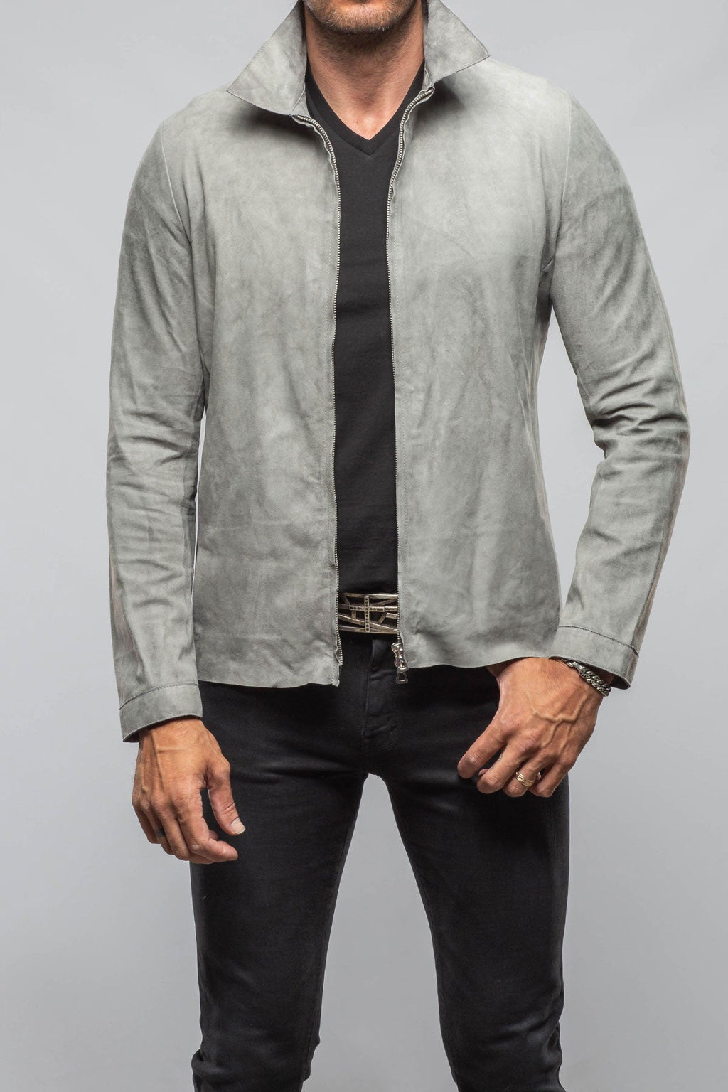 The Don II Suede Zip Jacket In Grey