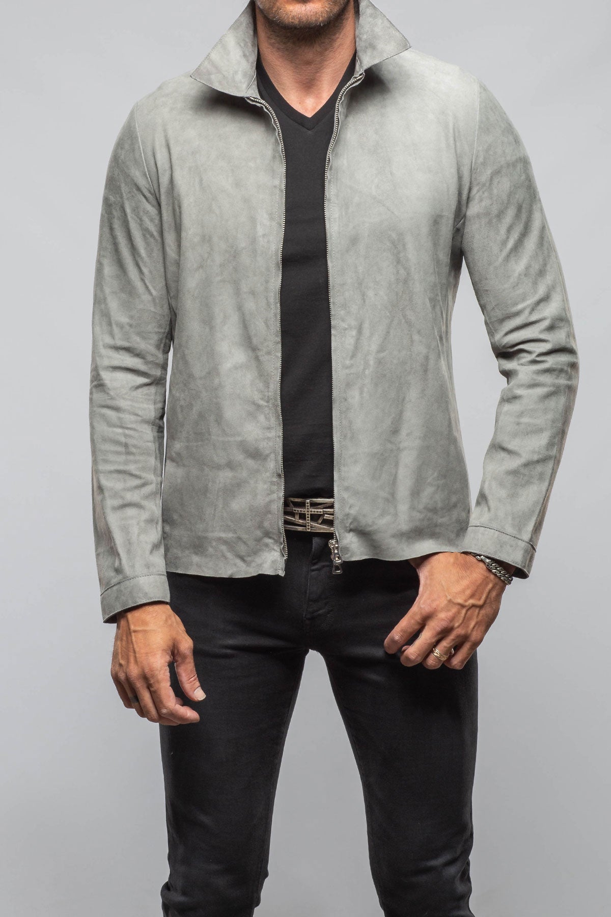 The Don II Suede Zip Jacket In Grey