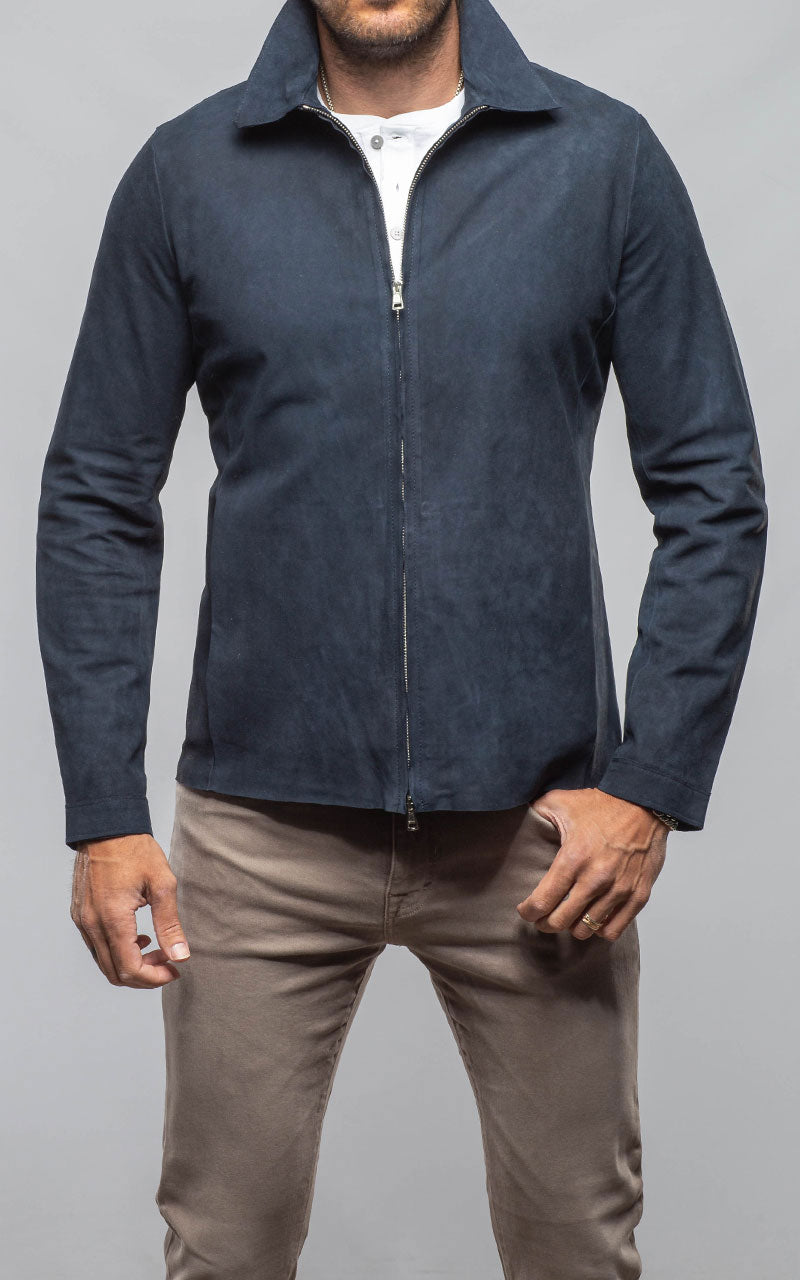The Don II Suede Zip Jacket In Navy