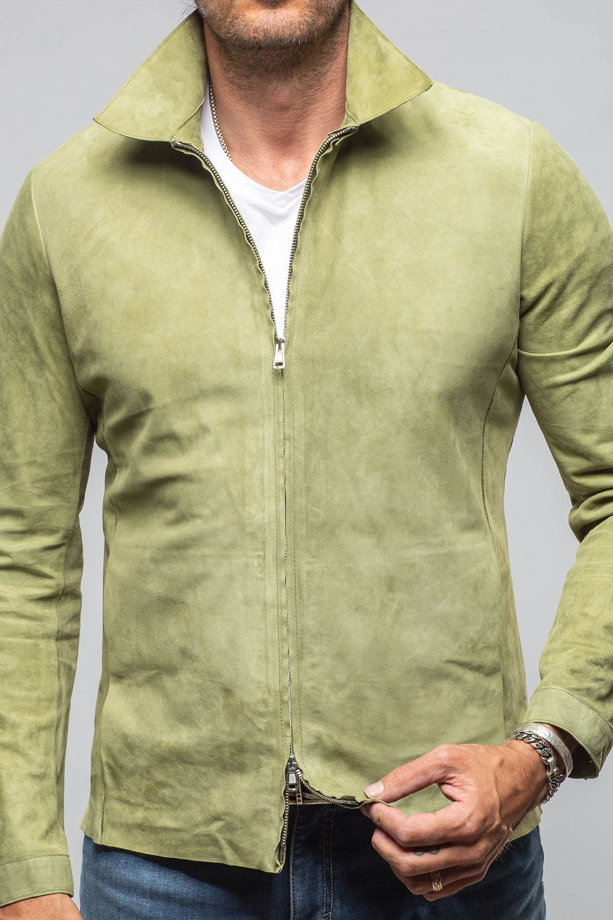 The Don II Suede Zip Jacket In Salvia
