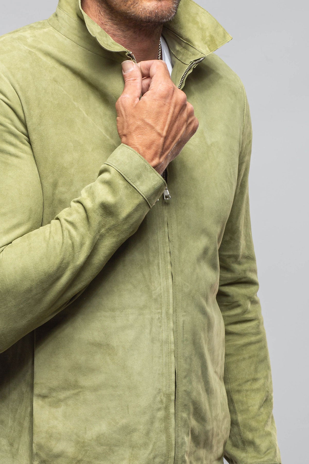 The Don II Suede Zip Jacket In Salvia