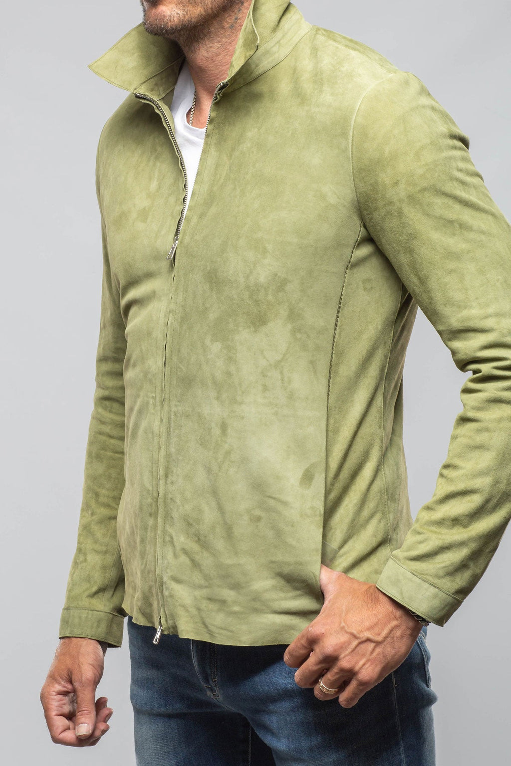 The Don II Suede Zip Jacket In Salvia