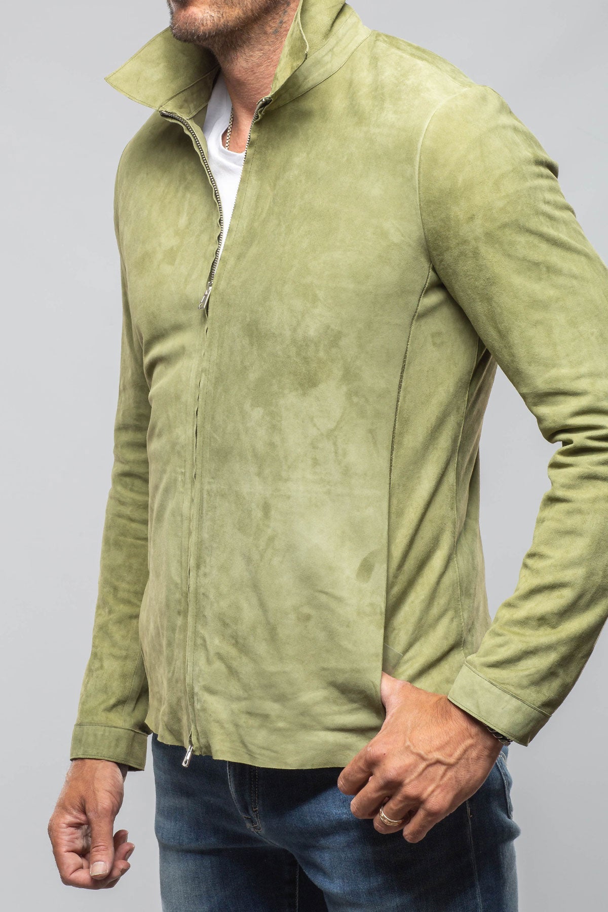 The Don II Suede Zip Jacket In Salvia
