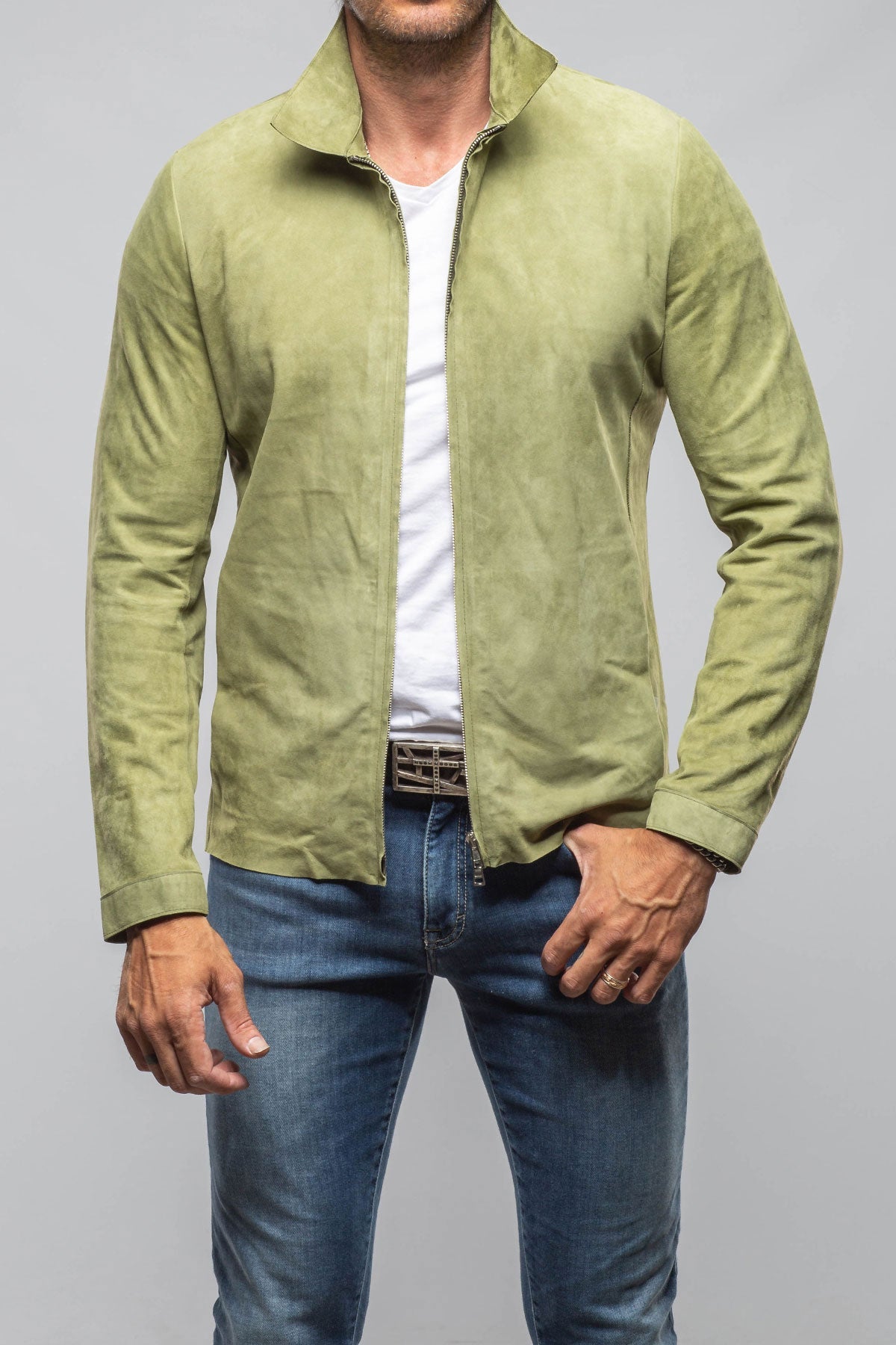 The Don II Suede Zip Jacket In Salvia