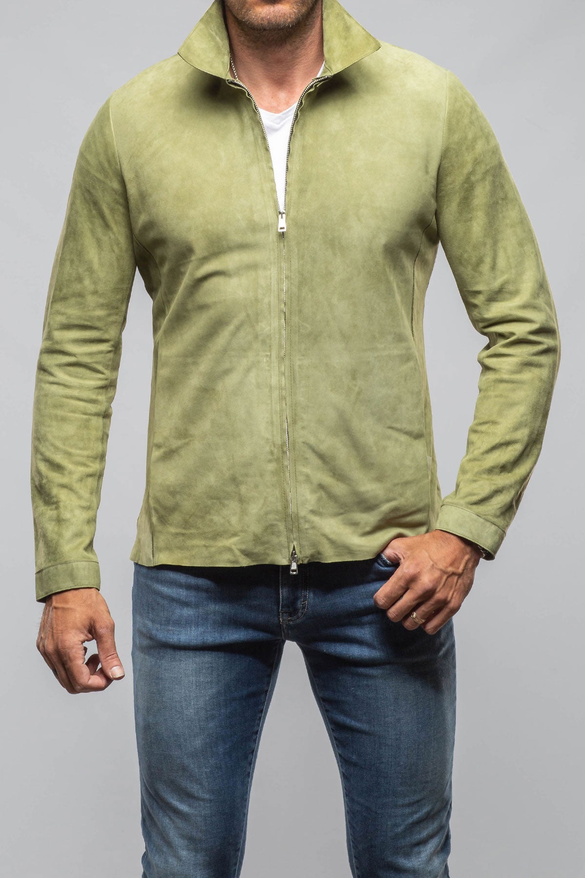 The Don II Suede Zip Jacket In Salvia