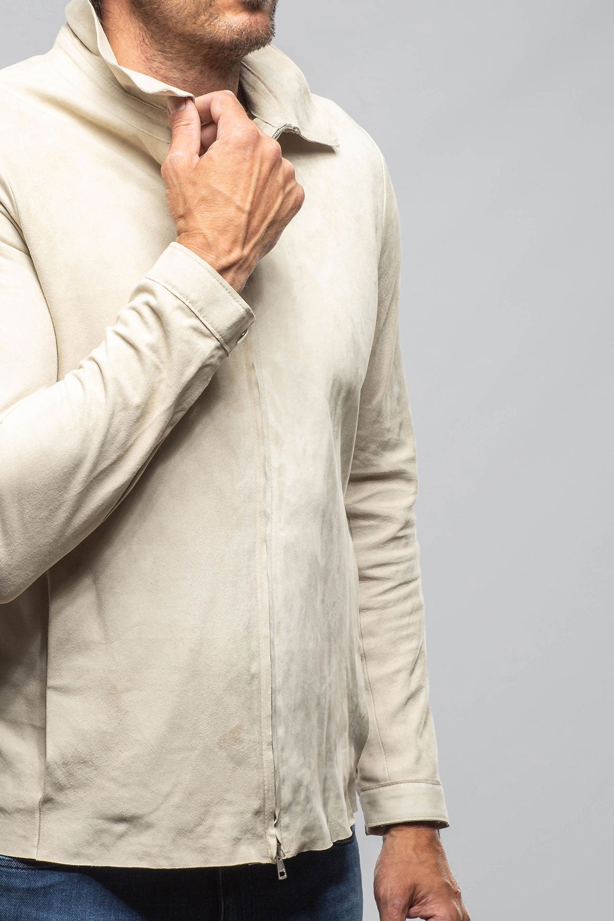 The Don II Suede Zip Jacket In Taupe