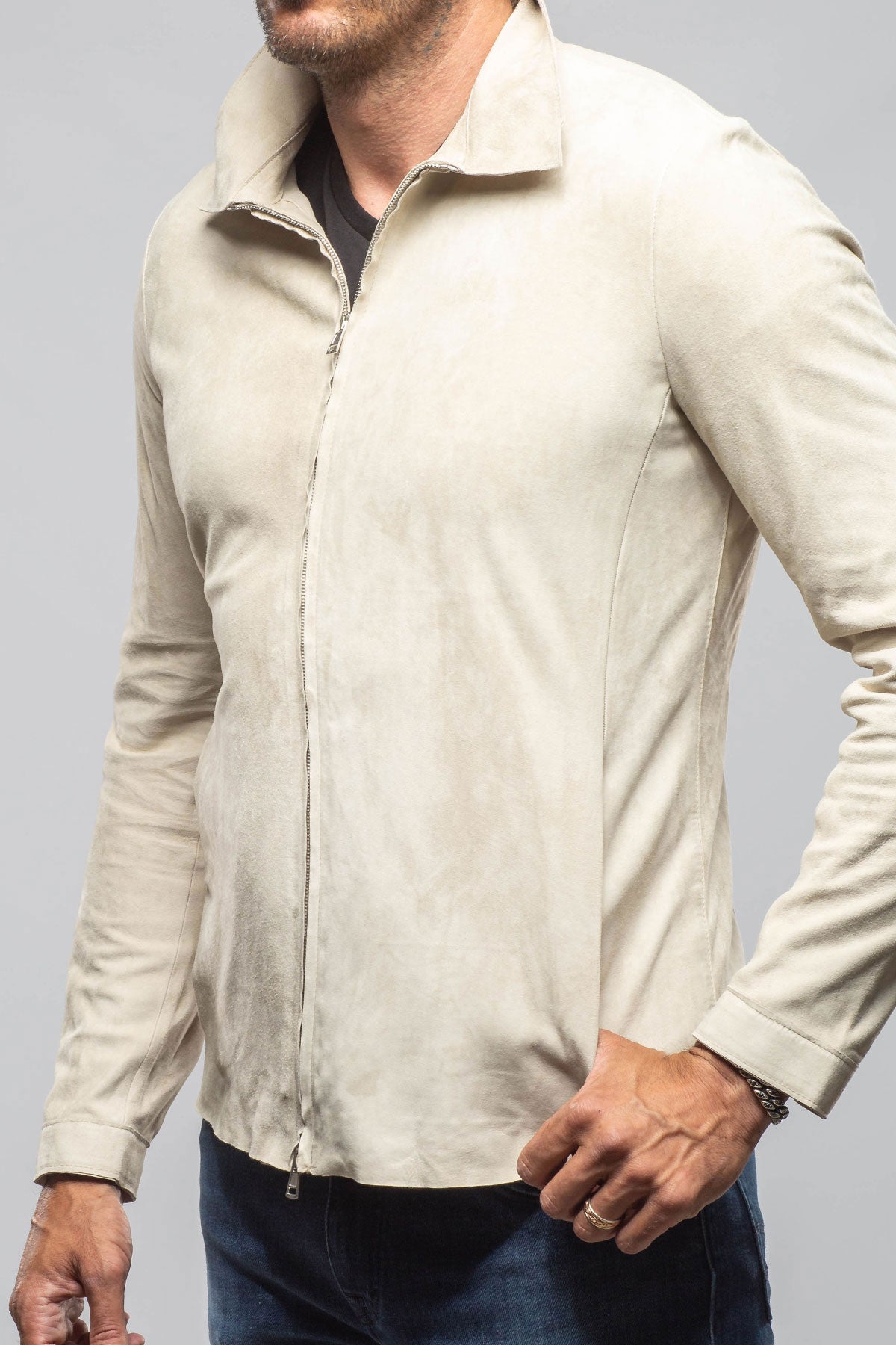 The Don II Suede Zip Jacket In Taupe