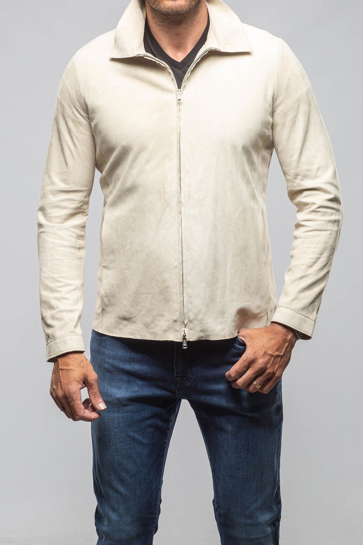 The Don II Suede Zip Jacket In Taupe